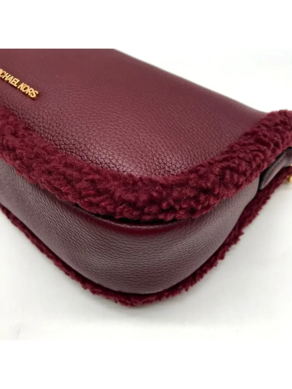 Michael Kors Oxblood Pebbled Leather Carmela Pouchette Crossbody Bag